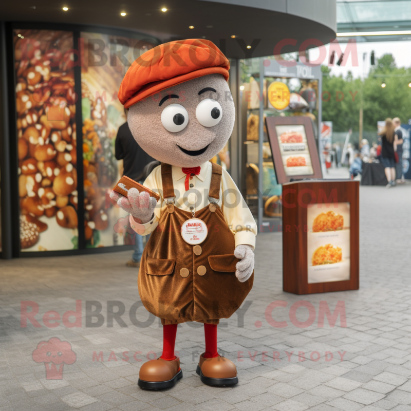 Rust Falafel mascot costume character dressed with a Oxford Shirt and Coin purses