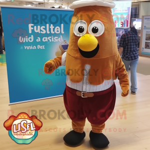 Rust Falafel mascot costume character dressed with a Oxford Shirt and Coin purses