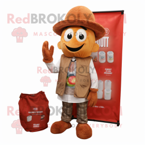 Rust Falafel mascot costume character dressed with a Oxford Shirt and Coin purses