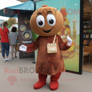 Rust Falafel mascot costume character dressed with a Oxford Shirt and Coin purses