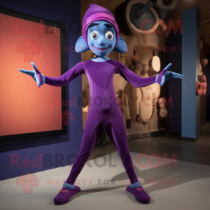 Purple Acrobat mascot costume character dressed with a Jeggings and Headbands