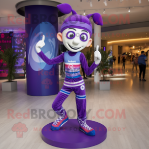 Purple Acrobat mascot costume character dressed with a Jeggings and Headbands