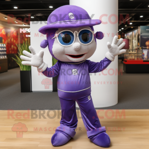 Purple Acrobat mascot costume character dressed with a Jeggings and Headbands