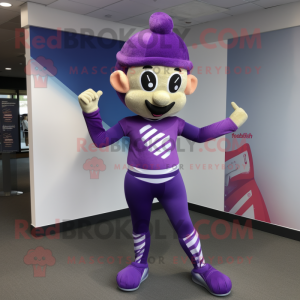 Purple Acrobat mascot costume character dressed with a Jeggings and Headbands