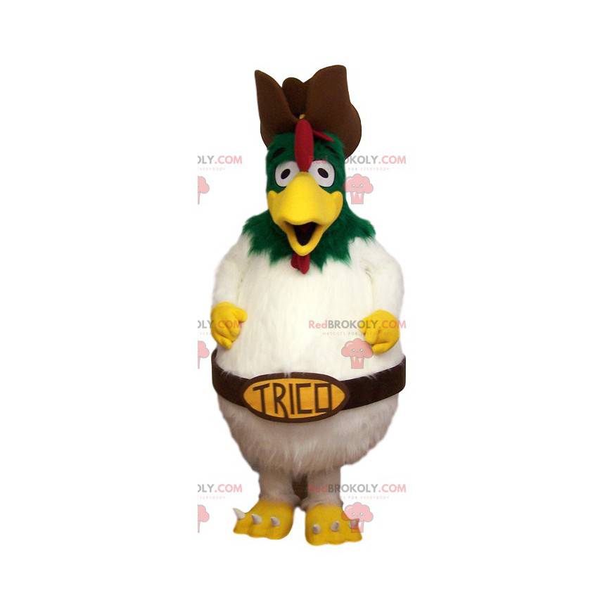 Mascotte de gros poulet blanc. Costume de poulet -