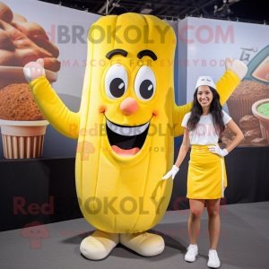 Lemon Yellow French Fries mascot costume character dressed with a Henley Tee and Headbands