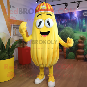 Lemon Yellow French Fries mascot costume character dressed with a Henley Tee and Headbands