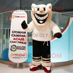 Cream Vampire mascot costume character dressed with a Board Shorts and Mittens