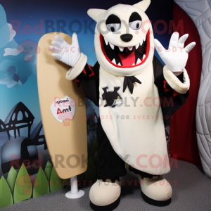 Cream Vampire mascot costume character dressed with a Board Shorts and Mittens
