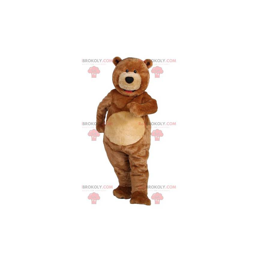 Mascote urso marrom muito sorridente. Fantasia de urso -