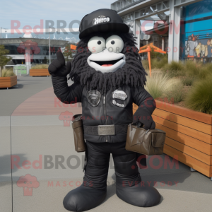 Black Clam Chowder mascot costume character dressed with a Biker Jacket and Wallets