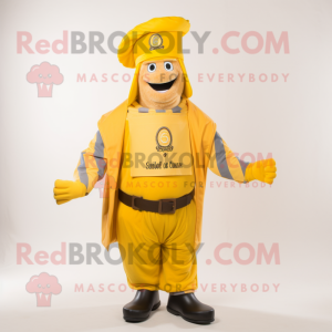 Yellow Swiss Guard mascot costume character dressed with a Cargo Pants and Hats