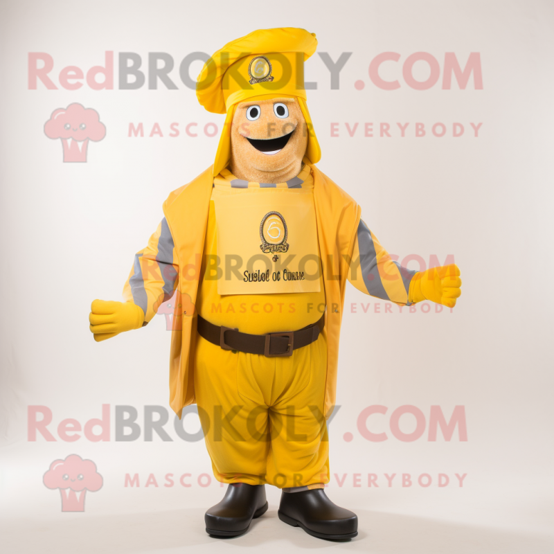 Yellow Swiss Guard mascot costume character dressed with a Cargo Pants and Hats Yellow Swiss Guard mascot costume character dressed with a Cargo Pants and Hats