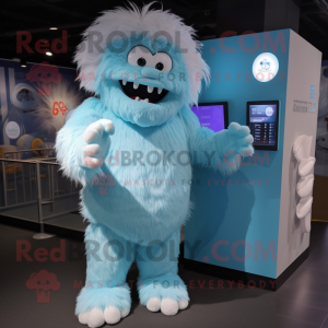 Sky Blue Yeti mascot costume character dressed with a Playsuit and Cufflinks