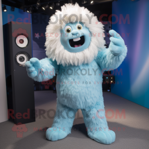 Sky Blue Yeti mascot costume character dressed with a Playsuit and Cufflinks
