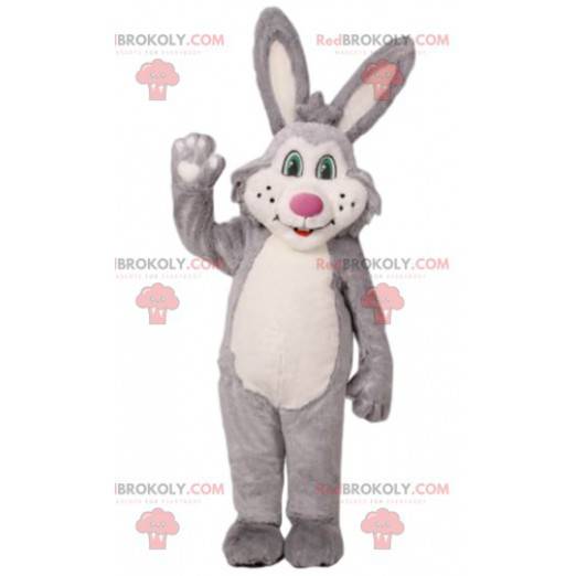 Mascotte coniglio grigio e bianco. Costume da coniglietto -