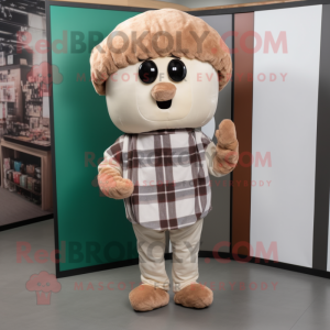 Beige Falafel mascot costume character dressed with a Flannel Shirt and Cummerbunds