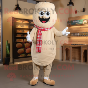 Beige Falafel mascot costume character dressed with a Flannel Shirt and Cummerbunds