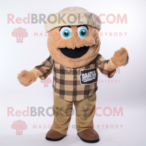 Beige Falafel mascot costume character dressed with a Flannel Shirt and Cummerbunds