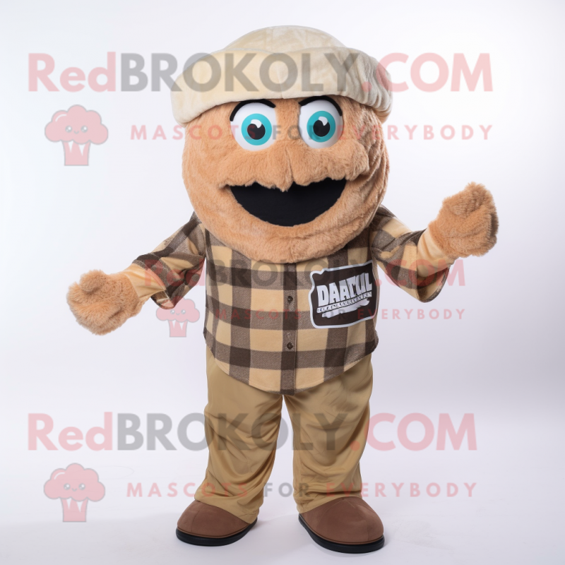 Beige Falafel mascot costume character dressed with a Flannel Shirt and Cummerbunds