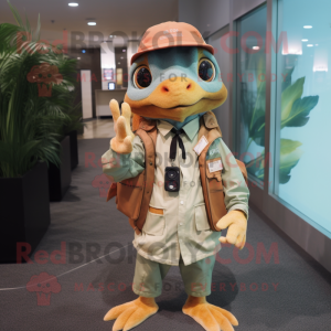 Peach Geckos mascot costume character dressed with a Parka and Pocket squares