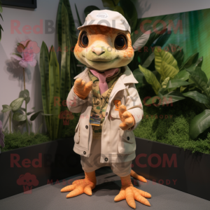 Peach Geckos mascot costume character dressed with a Parka and Pocket squares