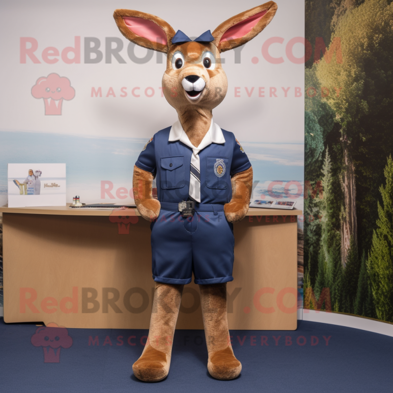 Navy Roe Deer mascot costume character dressed with a Bermuda Shorts and Cummerbunds