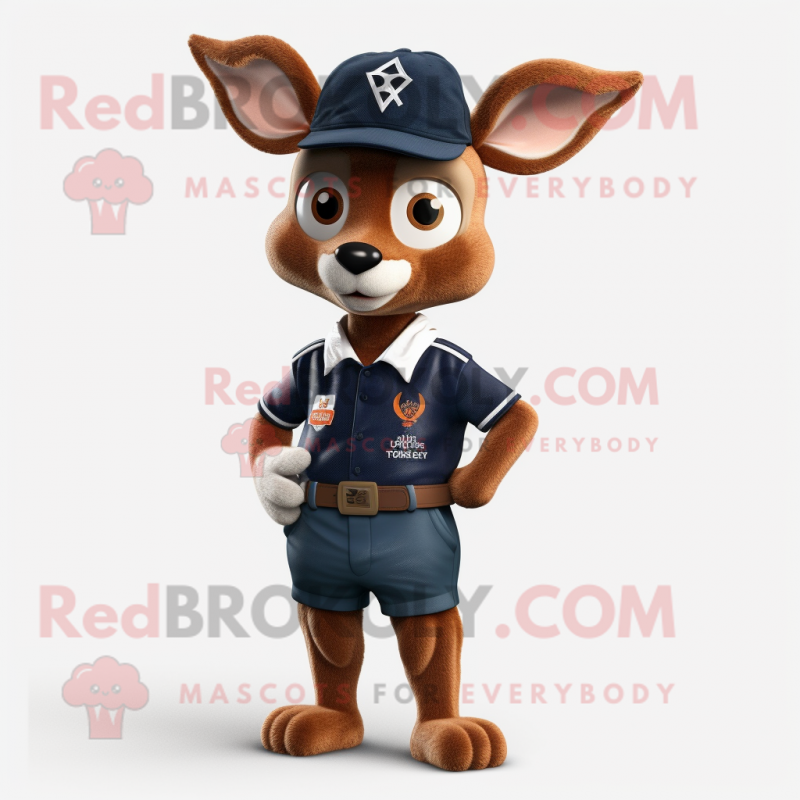 Navy Roe Deer mascot costume character dressed with a Bermuda Shorts and Cummerbunds