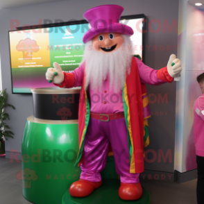 Magenta Pot Of Gold mascot costume character dressed with a Poplin Shirt and Beanies