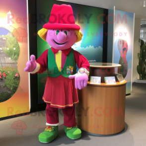 Magenta Pot Of Gold mascot costume character dressed with a Poplin Shirt and Beanies