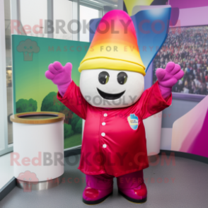 Magenta Pot Of Gold mascot costume character dressed with a Poplin Shirt and Beanies