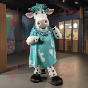 Cyan Holstein Cow maskot...