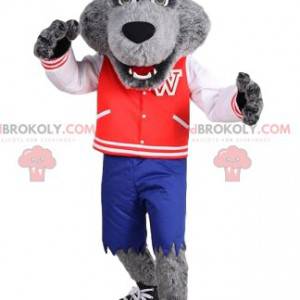 Mascotte de loup avec une veste vintage rouge. - Redbrokoly.com