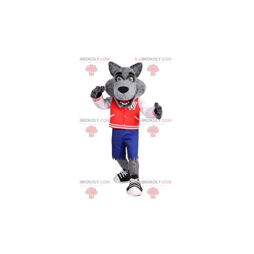 Mascotte de loup avec une veste vintage rouge. - Redbrokoly.com