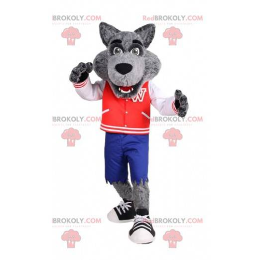 Mascotte de loup avec une veste vintage rouge. - Redbrokoly.com