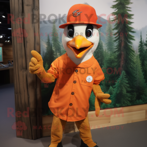 Orange Woodpecker mascot costume character dressed with a Henley Tee and Cufflinks