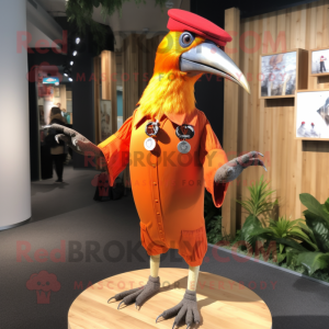 Orange Woodpecker mascot costume character dressed with a Henley Tee and Cufflinks