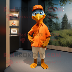 Orange Woodpecker mascot costume character dressed with a Henley Tee and Cufflinks
