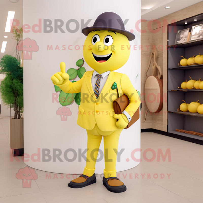 Yellow Grape mascot costume character dressed with a Blazer and Belts