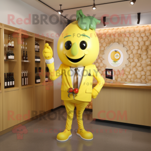 Yellow Grape mascot costume character dressed with a Blazer and Belts