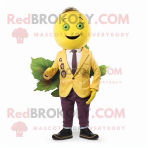 Yellow Grape mascot costume character dressed with a Blazer and Belts