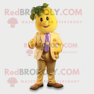 Yellow Grape mascot costume character dressed with a Blazer and Belts