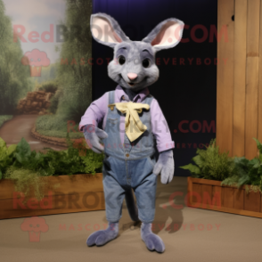 Lavender Kangaroo mascot costume character dressed with a Denim Shirt and Scarves