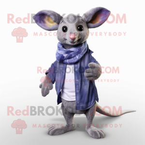 Lavender Kangaroo mascot costume character dressed with a Denim Shirt and Scarves