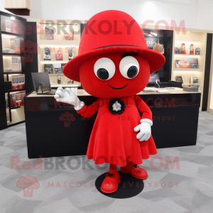 Red Attorney mascot costume character dressed with a Mini Skirt and Brooches