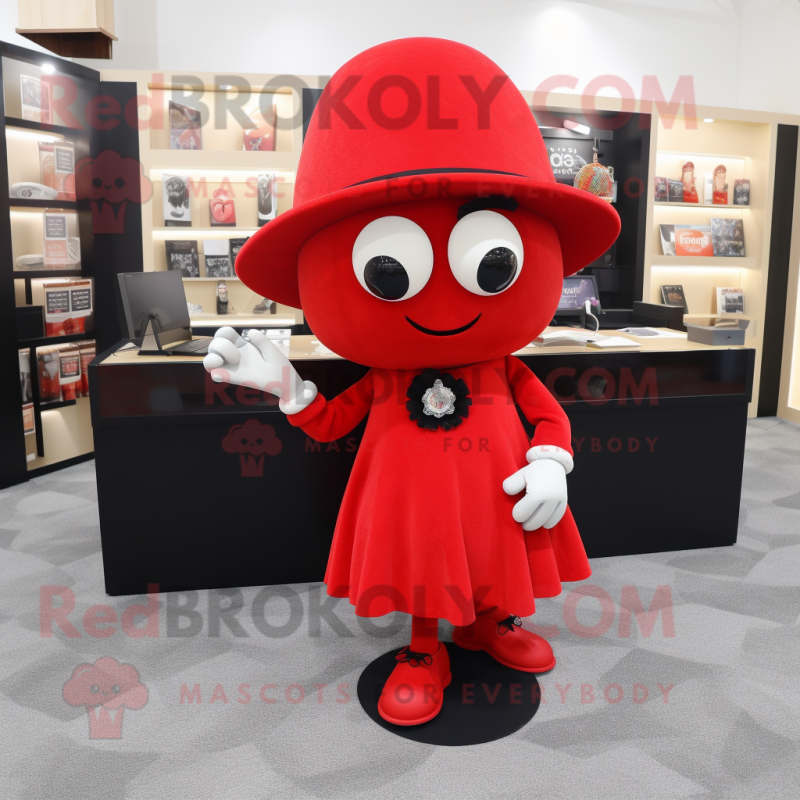 Red Attorney mascot costume character dressed with a Mini Skirt and Brooches