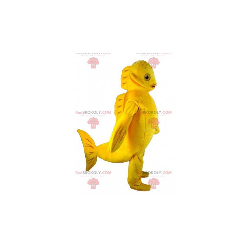 Mascote peixe amarelo gigante e engraçado - Redbrokoly.com