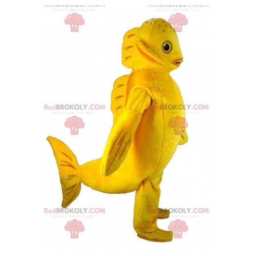 Mascote peixe amarelo gigante e engraçado - Redbrokoly.com