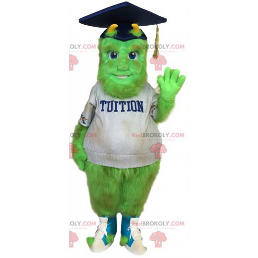 Neon green snowman mascot in student outfit - Redbrokoly.com