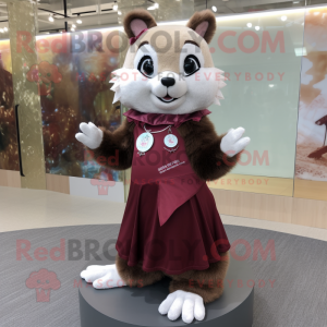 Maroon Flying Squirrel mascot costume character dressed with a Skirt and Necklaces